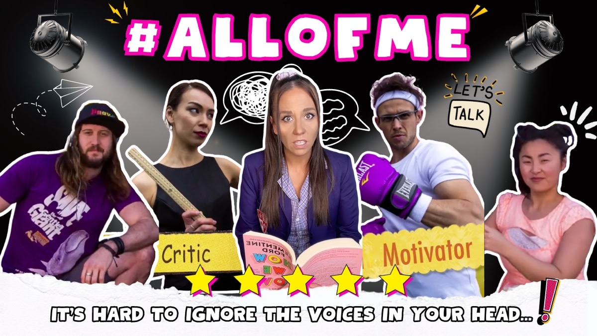 A scene from #AllOfMe performed in a school hall