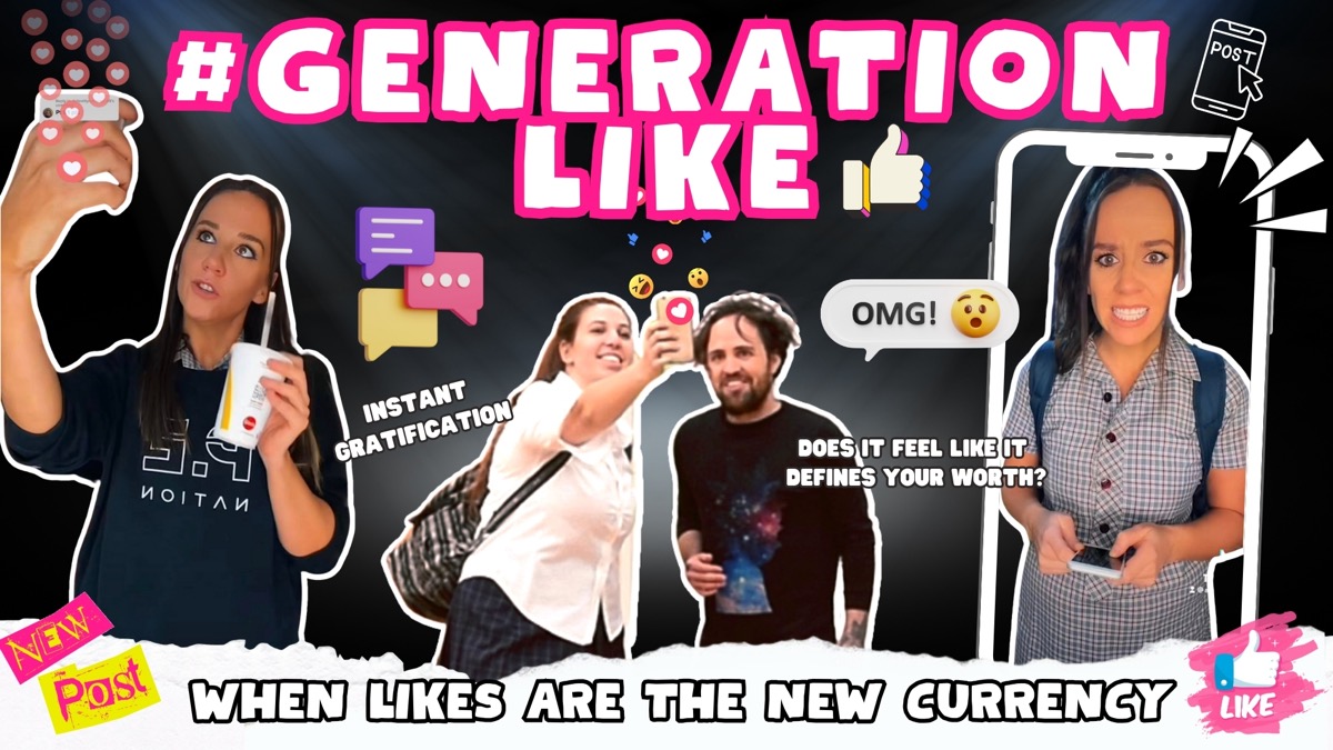 A scene from #GenerationLIKE performed in a school hall